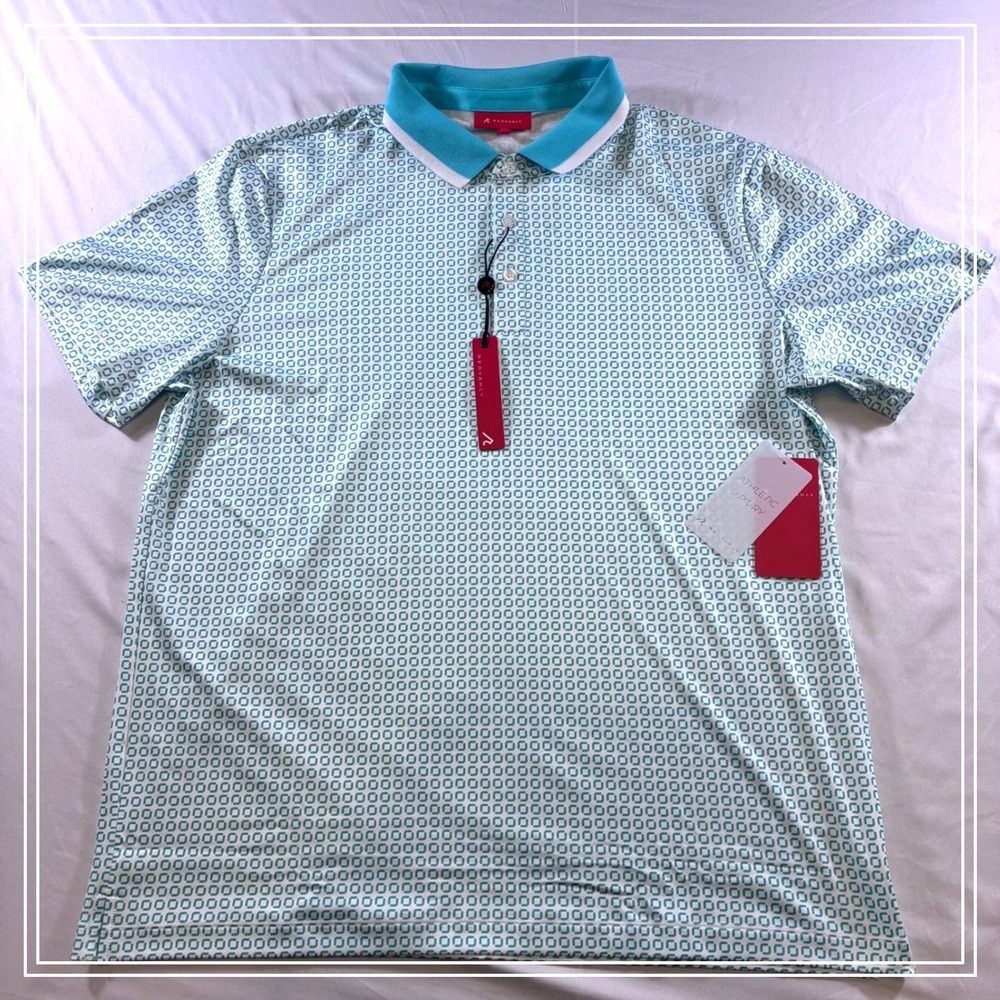 Redvanly Devine Polo Shirt Mens XL Curacao Teal Geometric Performance Golf New